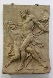 Relief en terre cuite, musée de Molenbeek. Après traitement.